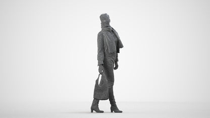 realistic 3D human woman casual walking, archviz people FBX OBJ for Blender, wireframe side view