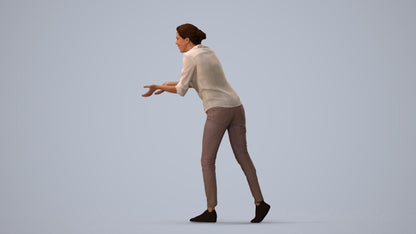 3D human model woman casual standing, photogrammetry scanned person for archviz, three-quarter view render