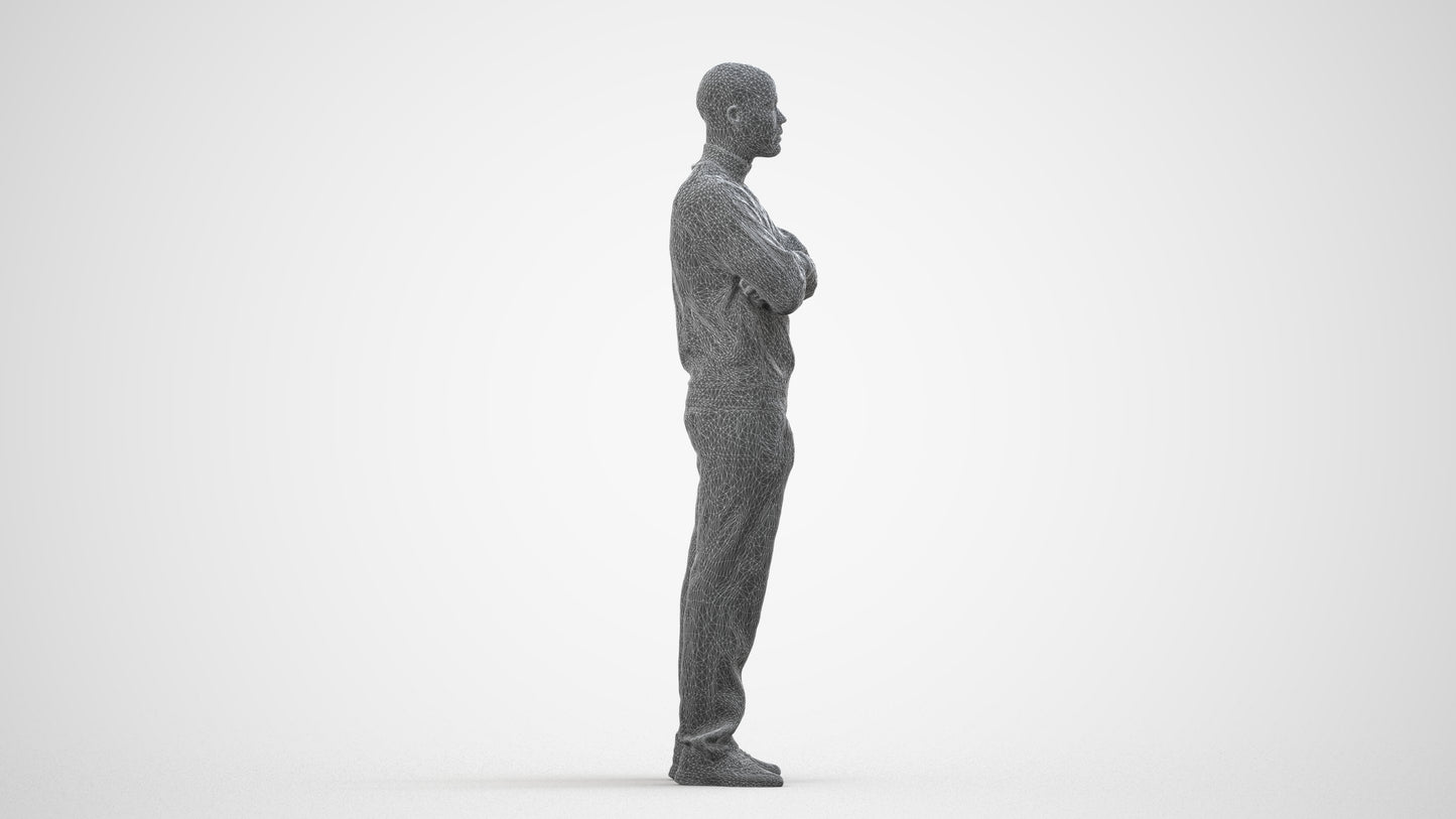 scanned 3D man standing, photogrammetry people for Enscape and V-Ray, wireframe side view