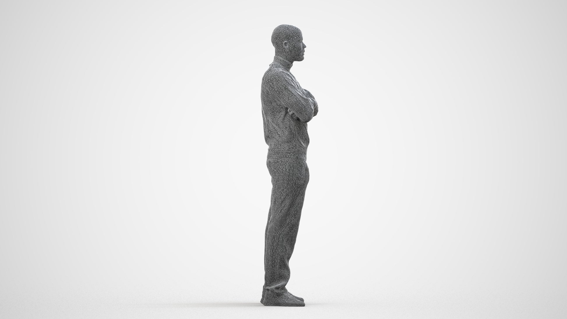 scanned 3D man standing, photogrammetry people for Enscape and V-Ray, wireframe side view