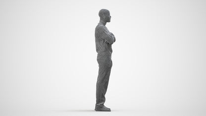 scanned 3D man standing, photogrammetry people for Enscape and V-Ray, wireframe side view