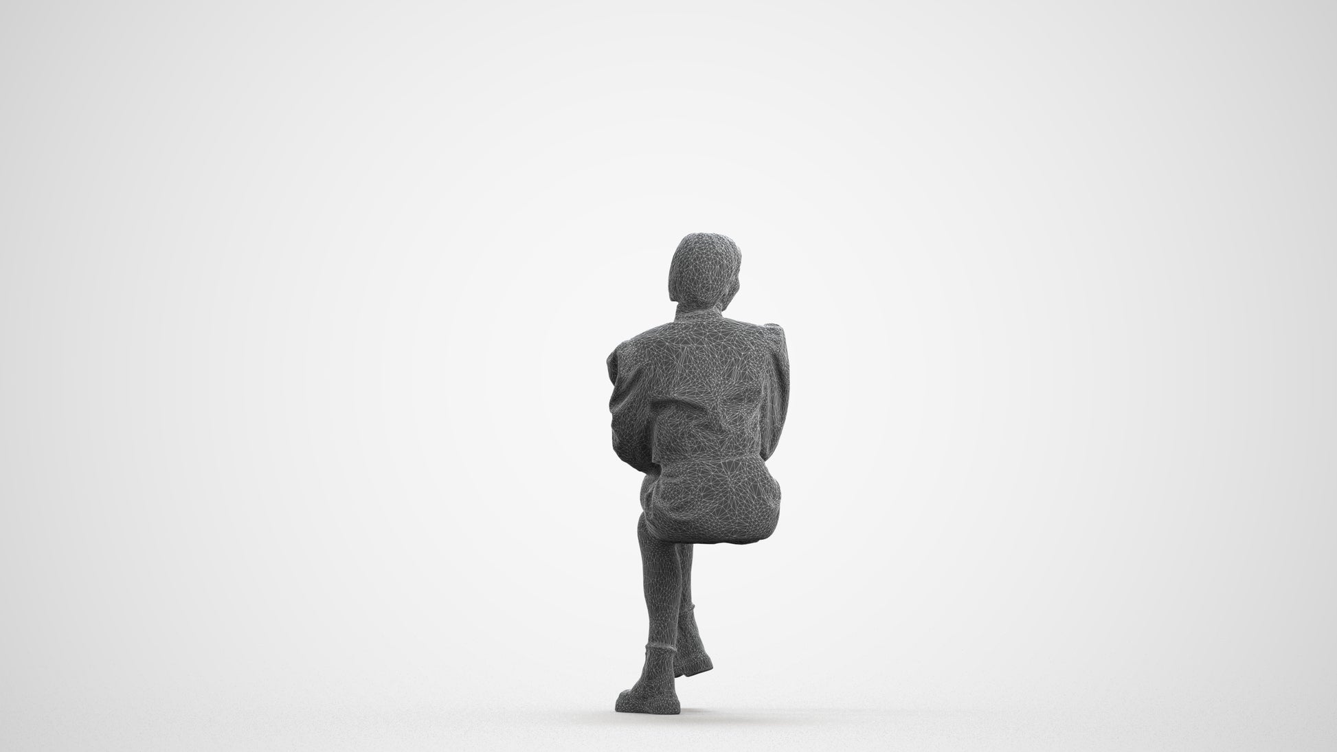 3D people model woman casual sitting, scanned human for 3ds Max rendering, wireframe front view