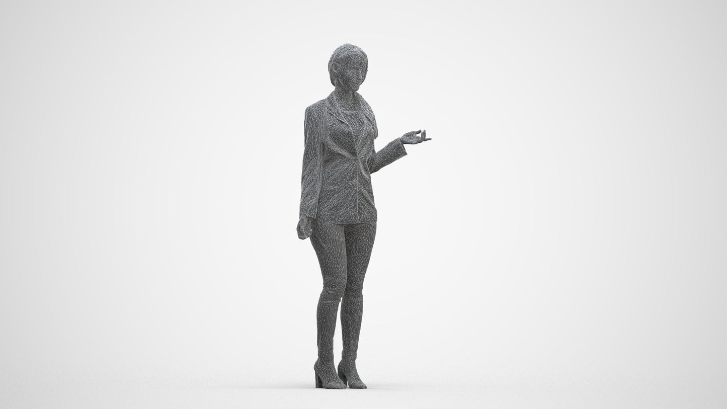 3D people model woman business standing, scanned human for 3ds Max rendering, three-quarter front view render