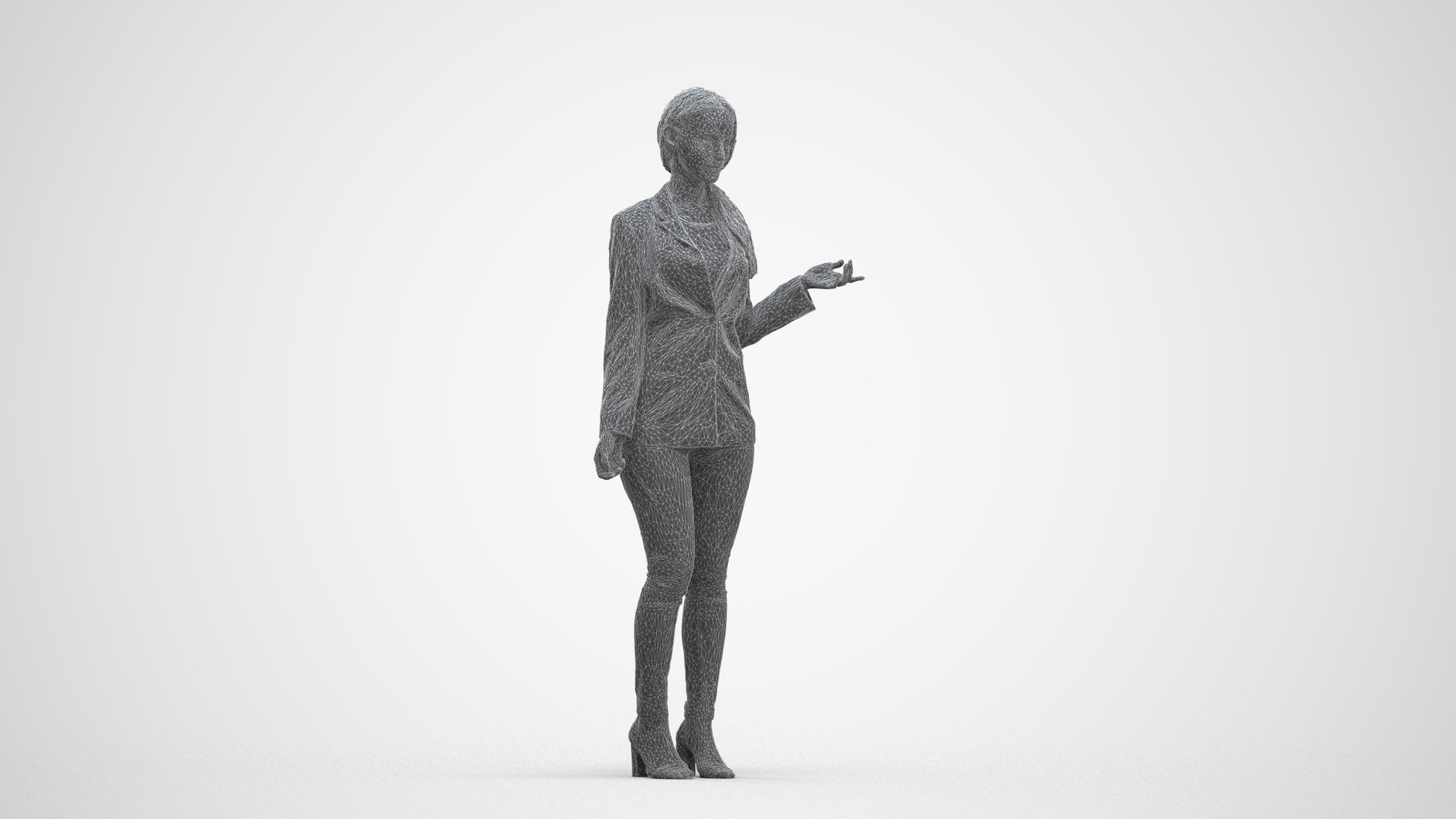 3D people model woman business standing, scanned human for 3ds Max rendering, three-quarter front view render