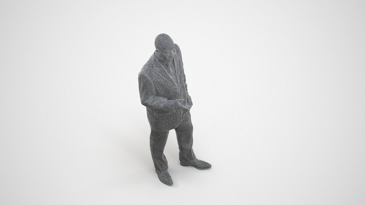 realistic 3D human man business, archviz people FBX OBJ for Blender, wireframe three-quarter view