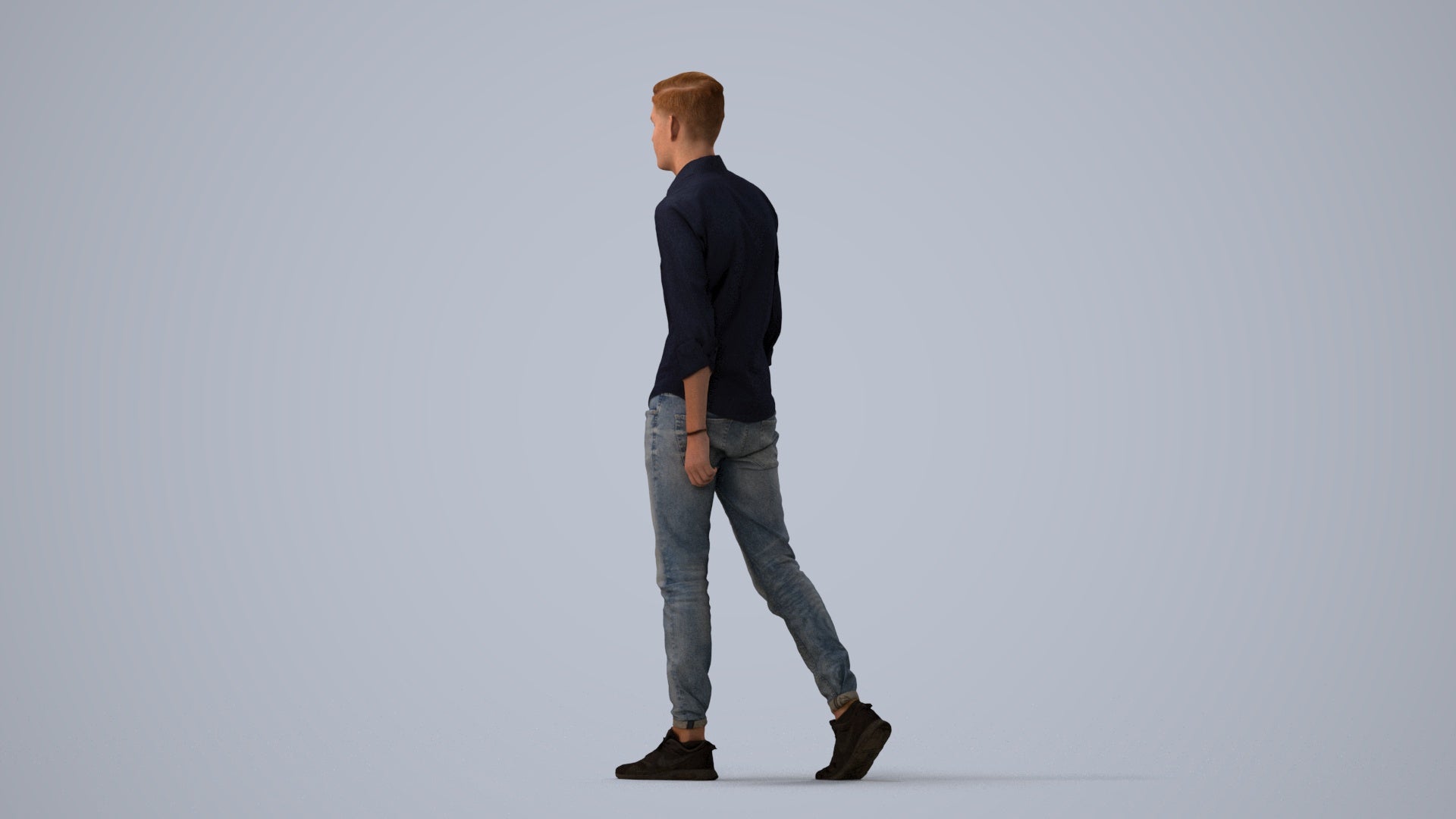 realistic 3D man casual walking, scanned archviz people for Blender and 3ds Max, three-quarter view render