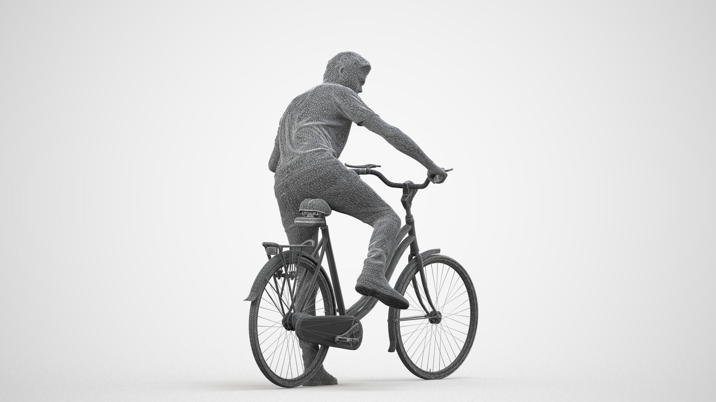 realistic 3D people man casual cycling, render-ready for V-Ray and Corona, FBX OBJ, wireframe side view
