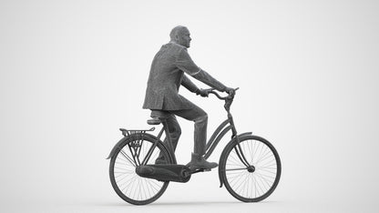 3D people model man business cycling, scanned human for 3ds Max rendering, wireframe side view