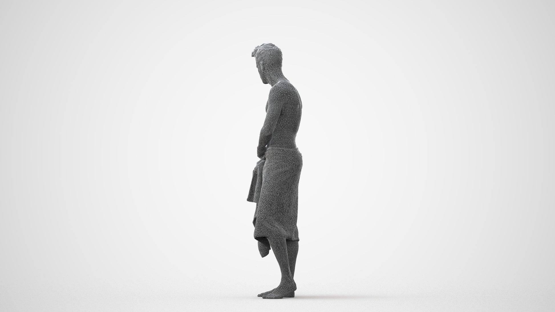 3D human model man casual bathroom, photogrammetry scanned person for archviz, square thumbnail