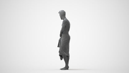 3D human model man casual bathroom, photogrammetry scanned person for archviz, square thumbnail