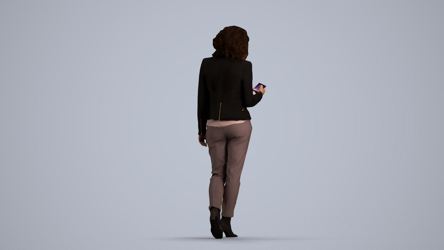 realistic 3D woman business walking, scanned archviz people for Blender and 3ds Max, front view render