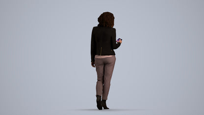 realistic 3D woman business walking, scanned archviz people for Blender and 3ds Max, front view render