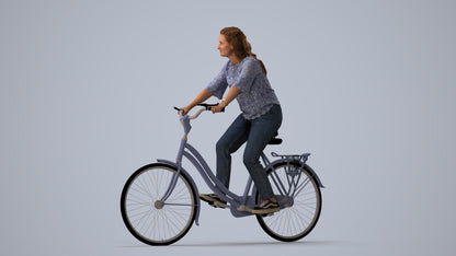scanned 3D woman casual cycling, photogrammetry people for Enscape and V-Ray, three-quarter view render