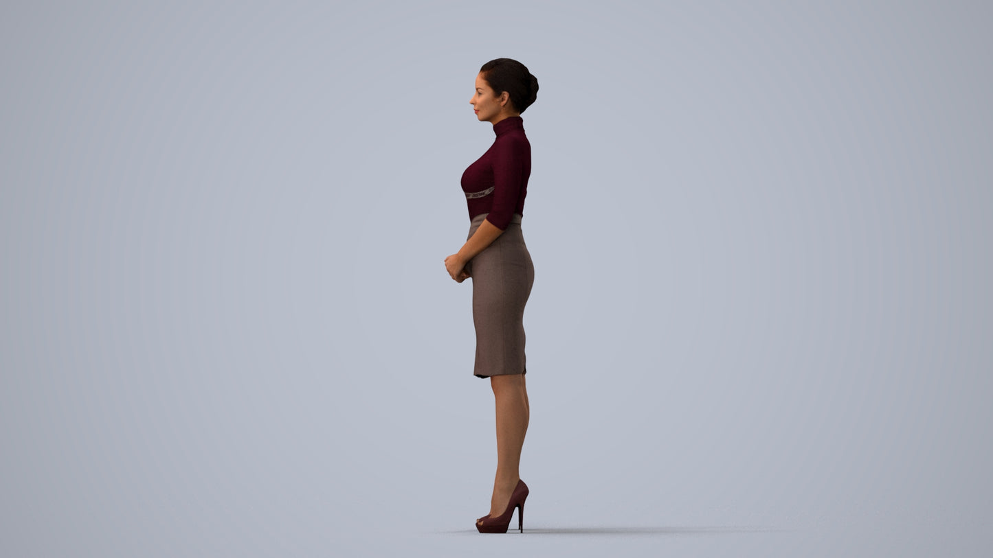 scanned 3D woman business, photogrammetry people for Enscape and V-Ray, three-quarter view render