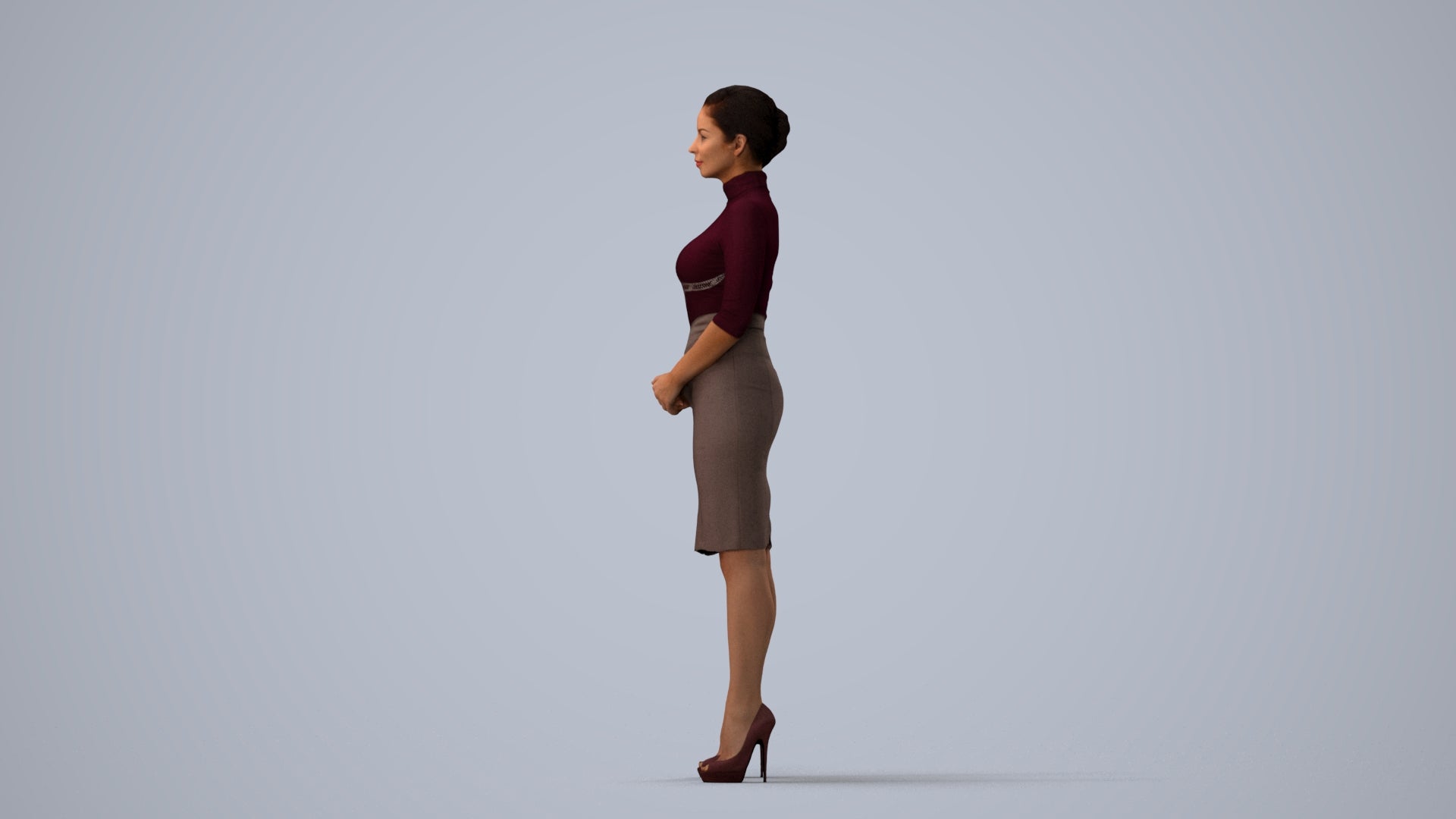scanned 3D woman business, photogrammetry people for Enscape and V-Ray, three-quarter view render