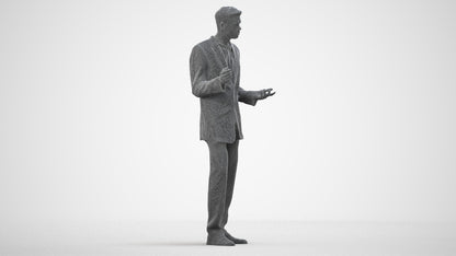 3D human model man business, photogrammetry scanned person for archviz, wireframe side view