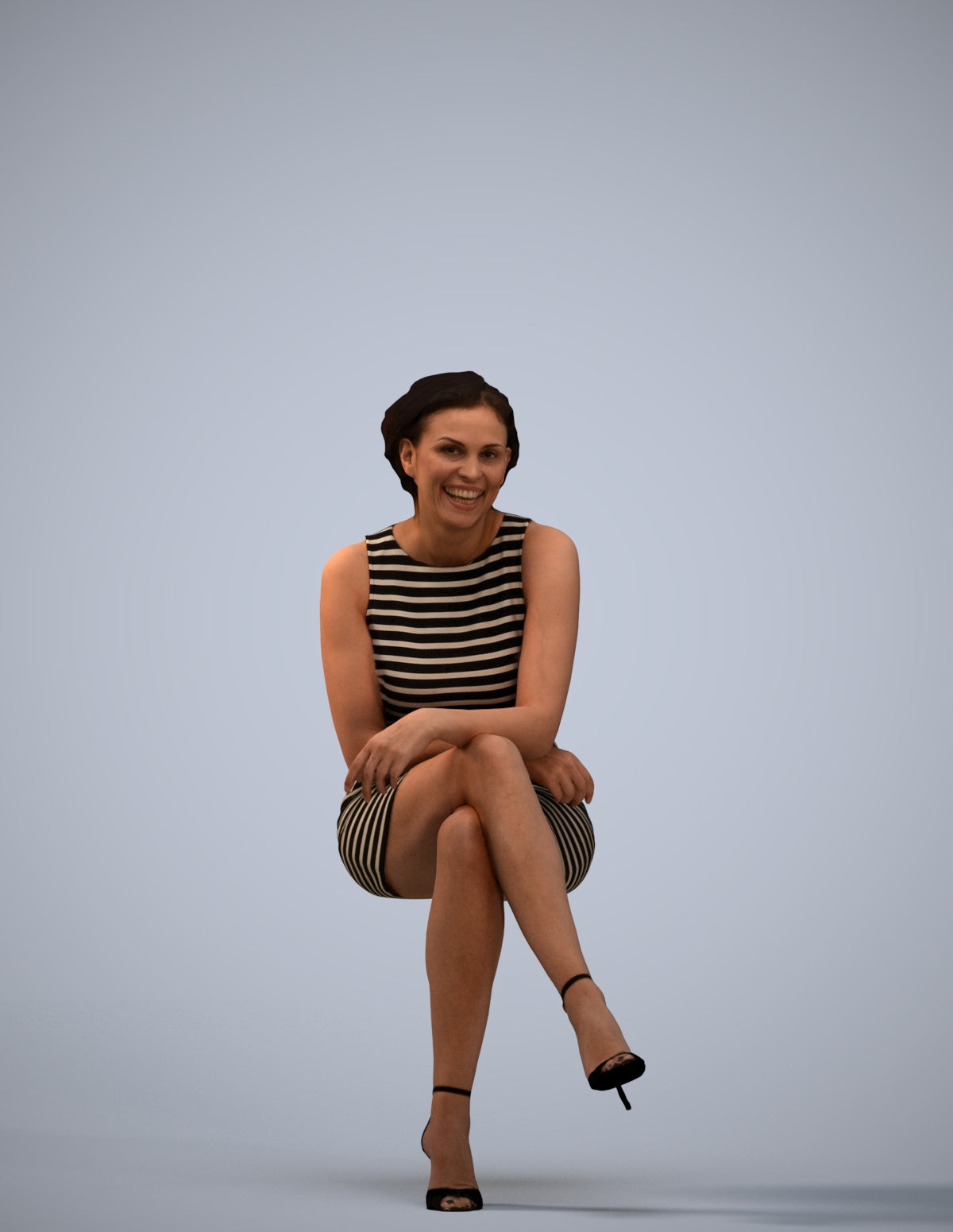 scanned 3D woman casual sitting, photogrammetry people for Enscape and V-Ray
