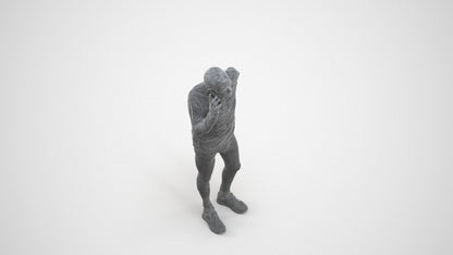 3D human model senior man sport, photogrammetry scanned person for archviz, wireframe three-quarter view