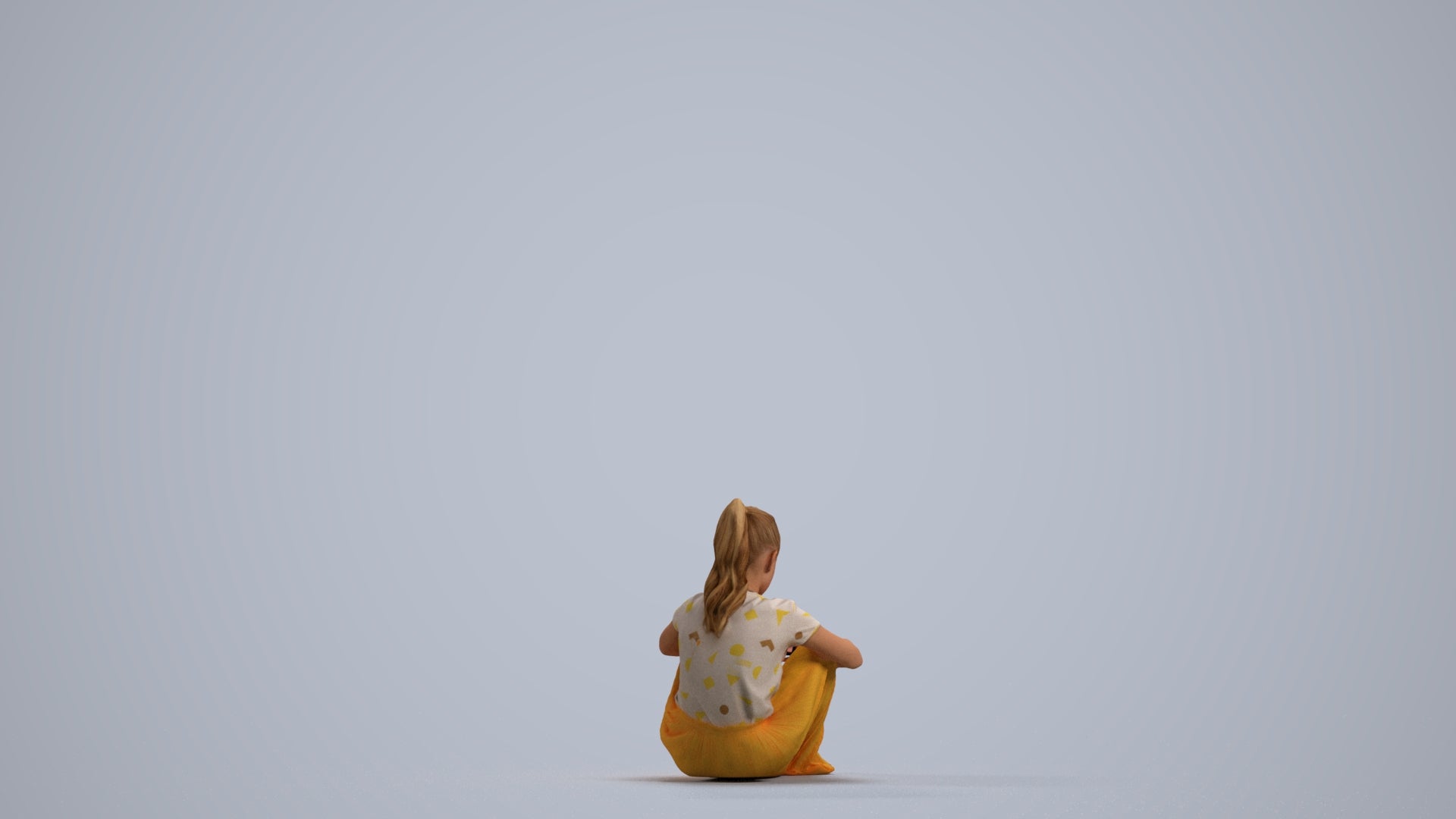 3D human model girl casual kids, photogrammetry scanned person for archviz, front view render