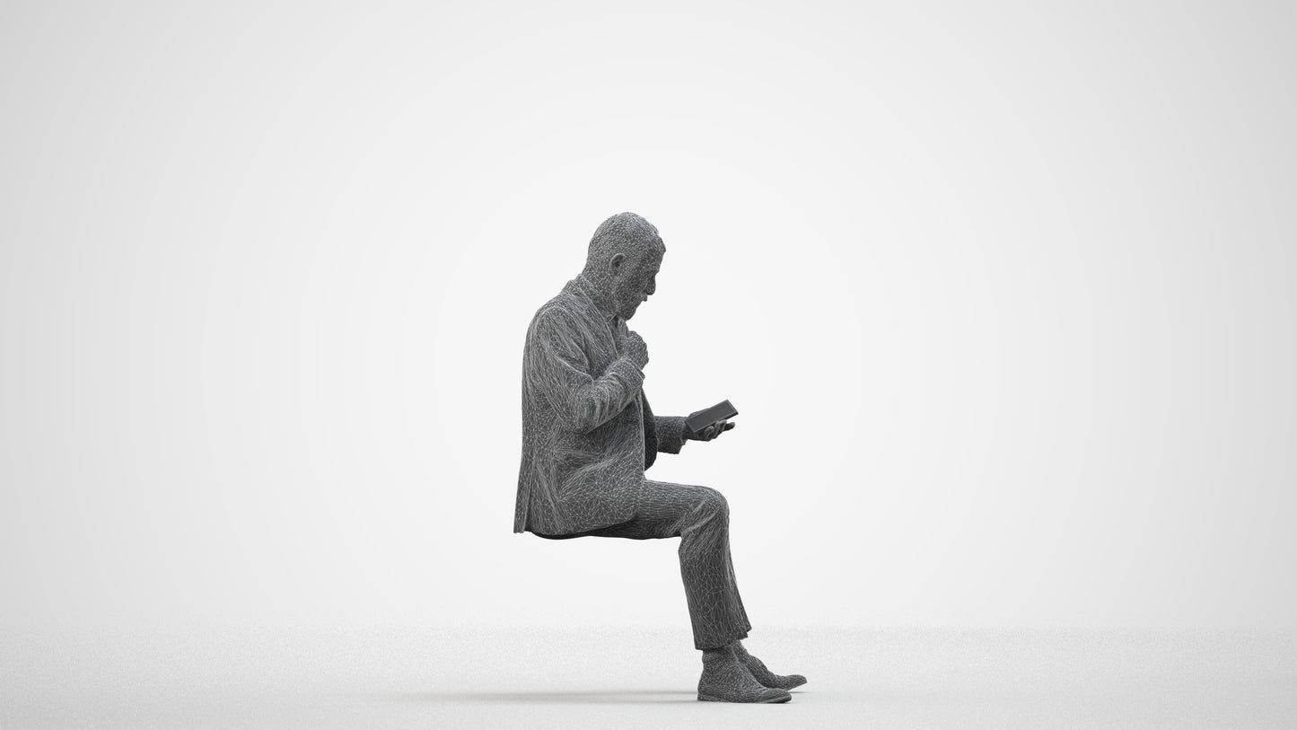 realistic 3D human man business, archviz people FBX OBJ for Blender, wireframe side view