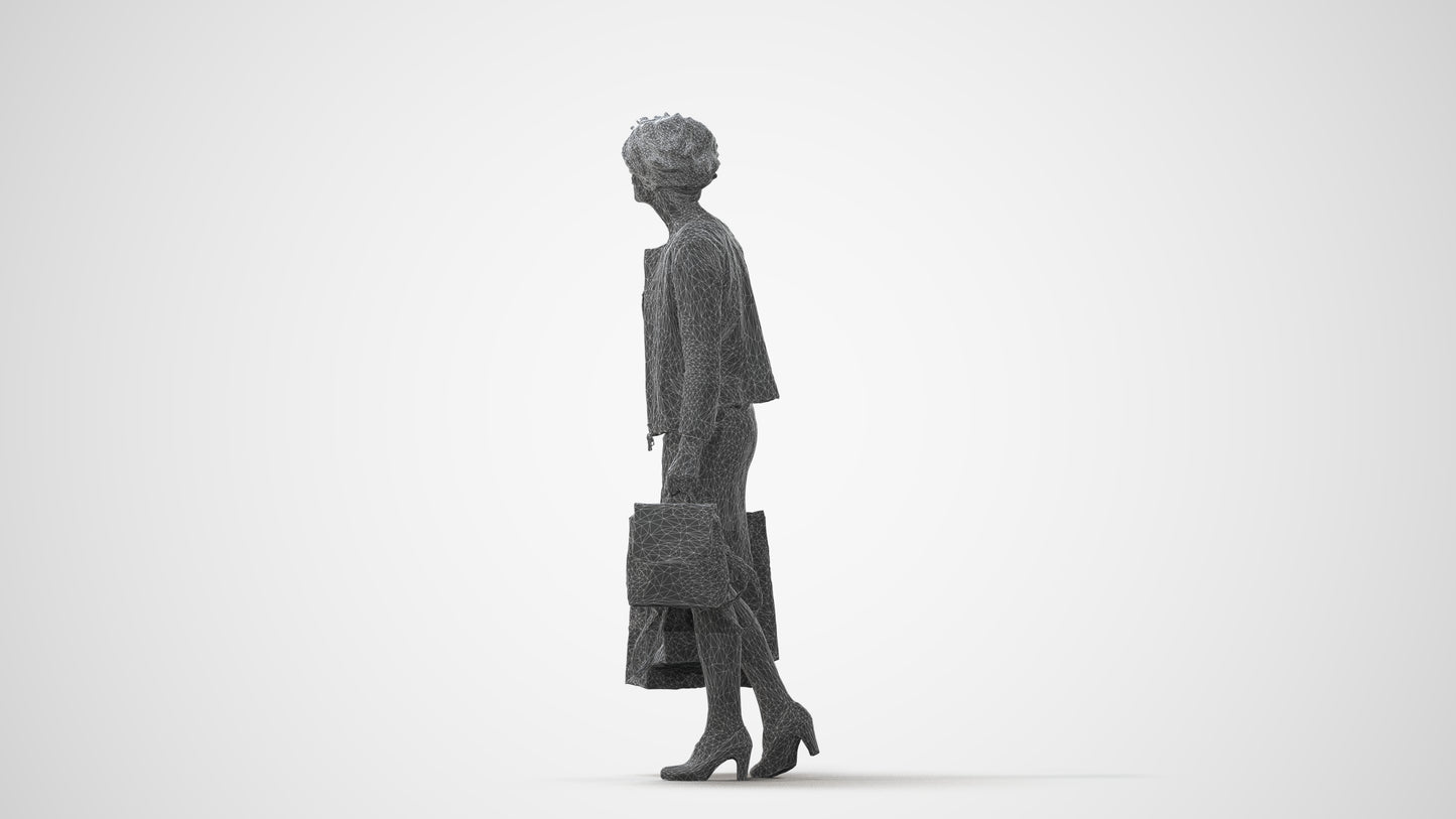 realistic 3D human woman business shopping, archviz people FBX OBJ for Blender, square thumbnail