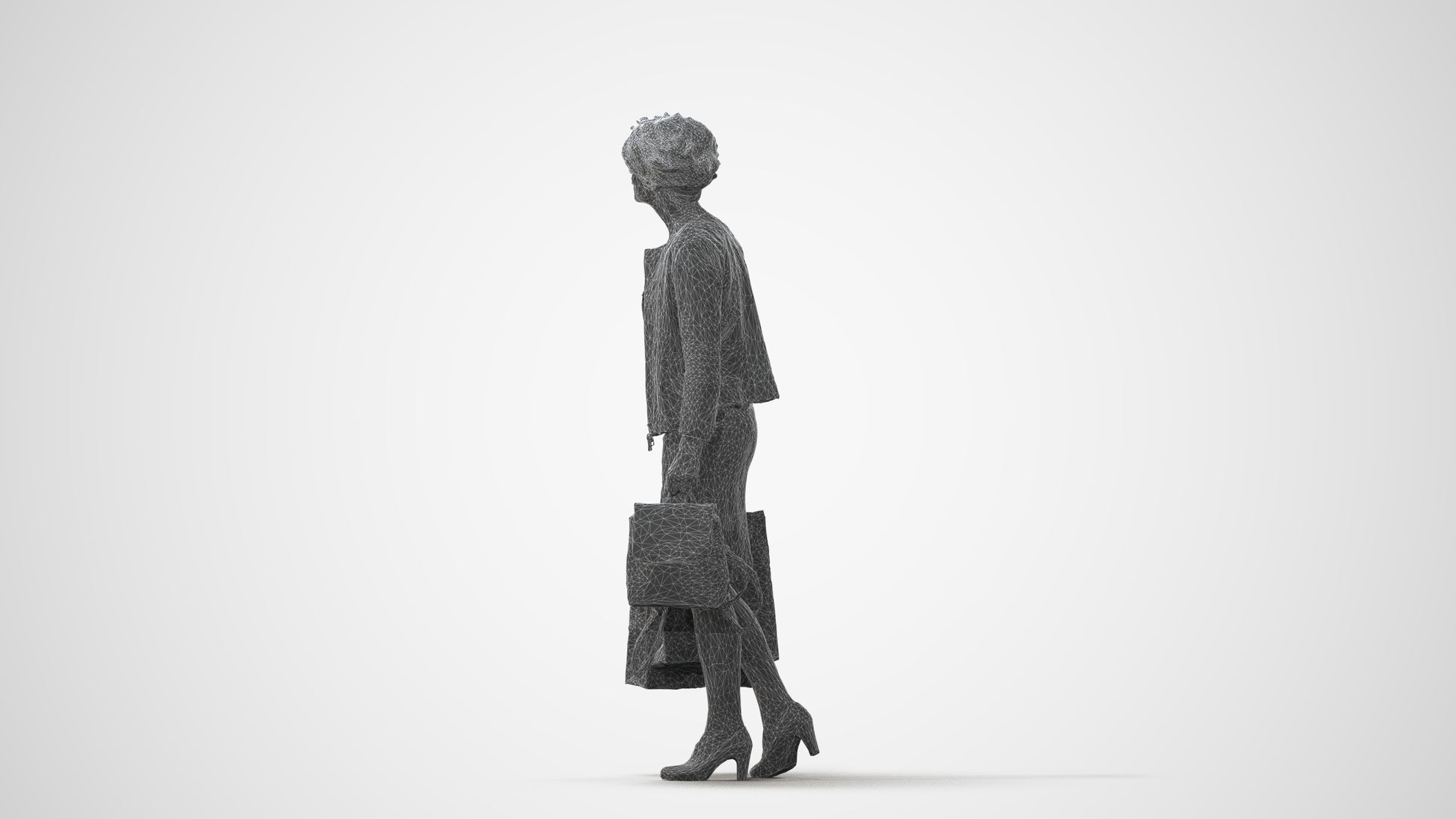 realistic 3D human woman business shopping, archviz people FBX OBJ for Blender, square thumbnail