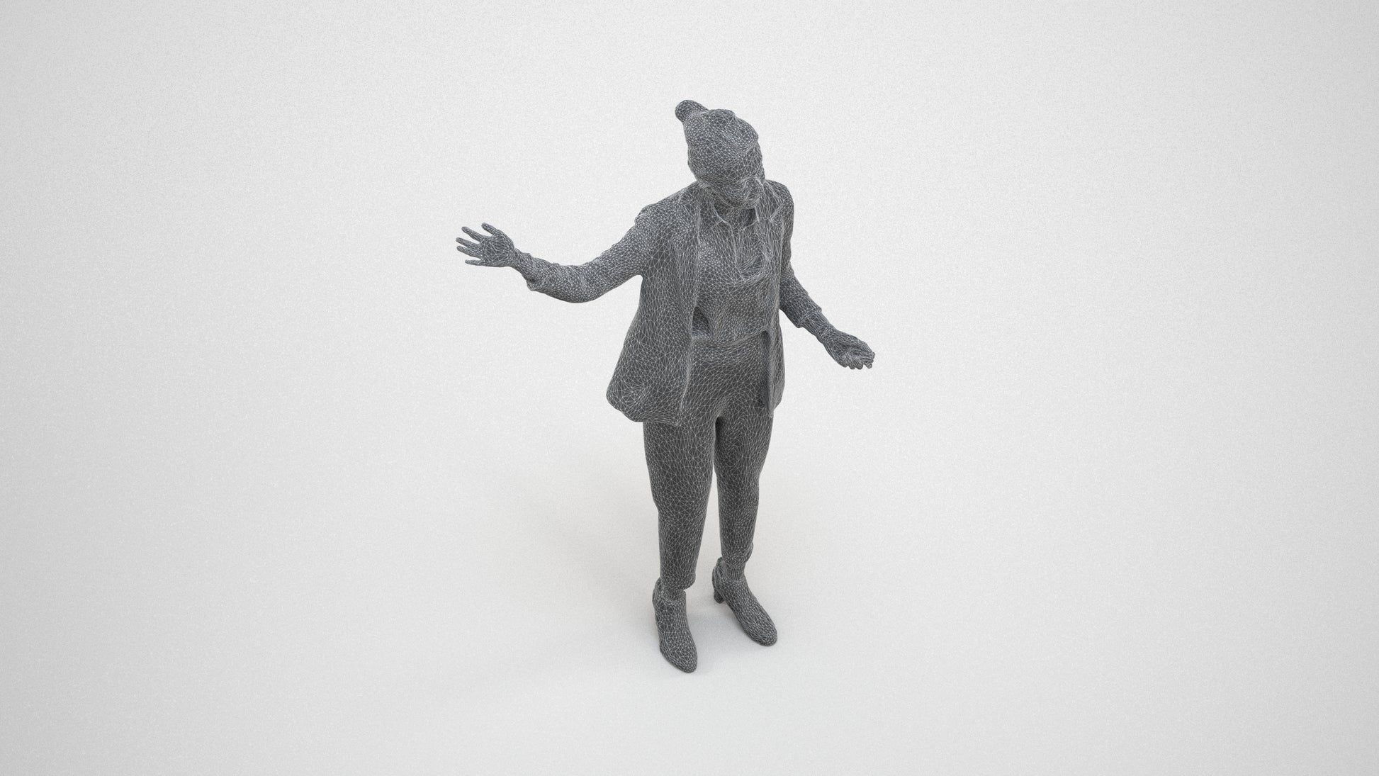 photogrammetry 3D woman business, realistic human model archviz FBX, wireframe three-quarter view