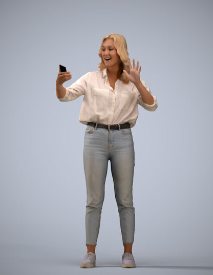 3D scanned woman standing casual, photorealistic archviz people for Enscape and SketchUp