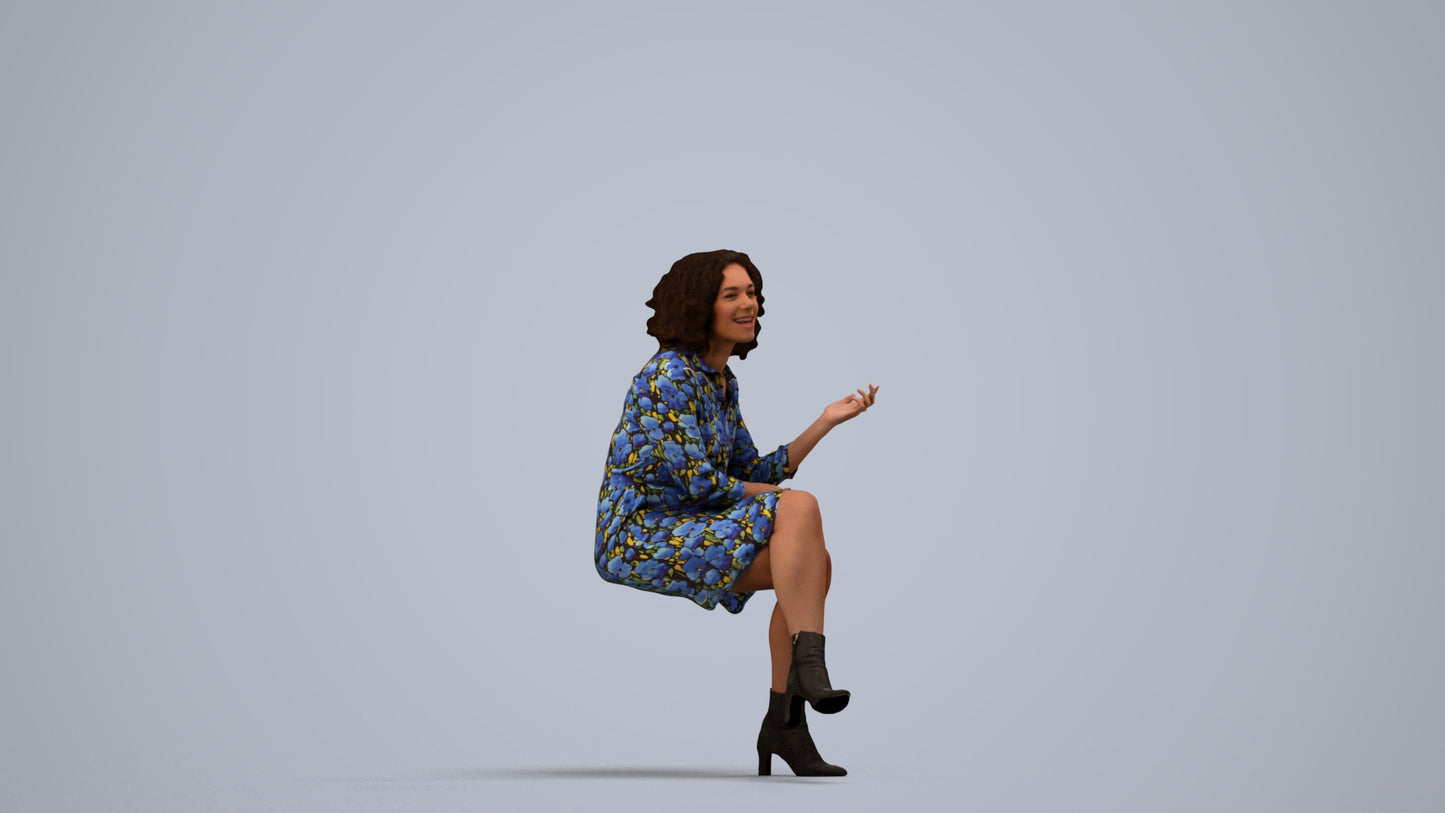 realistic 3D people woman casual sitting, render-ready for V-Ray and Corona, FBX OBJ, side view render