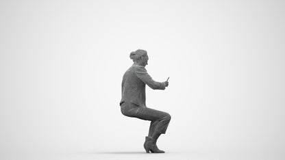 realistic 3D woman business sitting, scanned archviz people for Blender and 3ds Max, wireframe side view