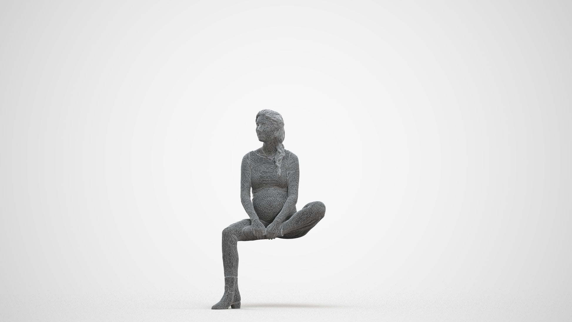realistic 3D woman casual sitting, scanned archviz people for Blender and 3ds Max, three-quarter front view render