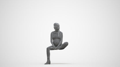 realistic 3D woman casual sitting, scanned archviz people for Blender and 3ds Max, three-quarter front view render