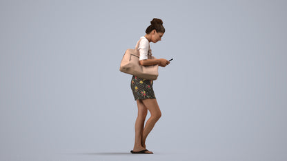 3D scanned woman standing casual, photorealistic archviz people for Enscape and SketchUp, side view render
