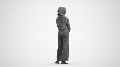 3D people model woman casual standing, scanned human for 3ds Max rendering, wireframe front view