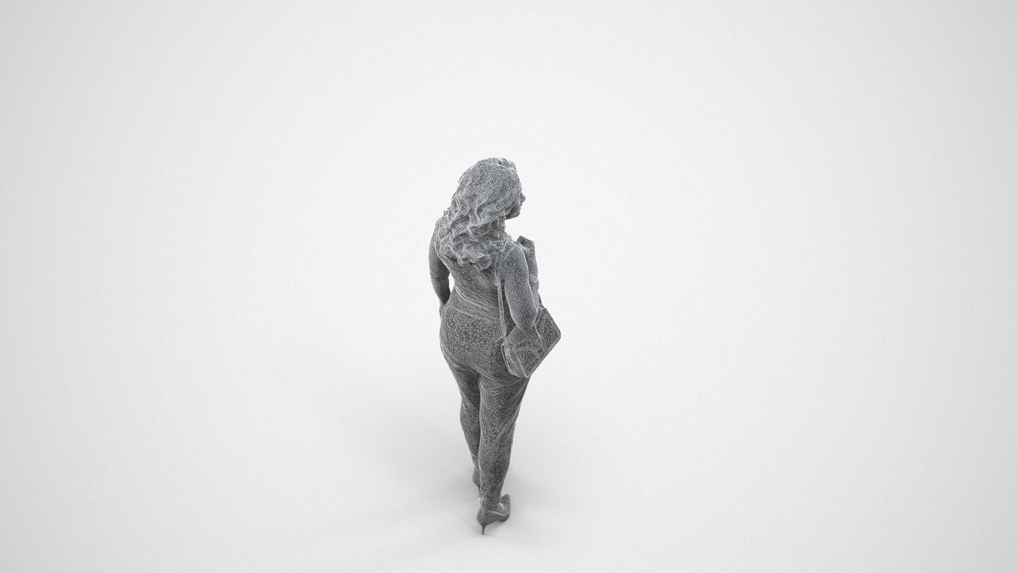 realistic 3D people woman business walking, render-ready for V-Ray and Corona, FBX OBJ, wireframe three-quarter view