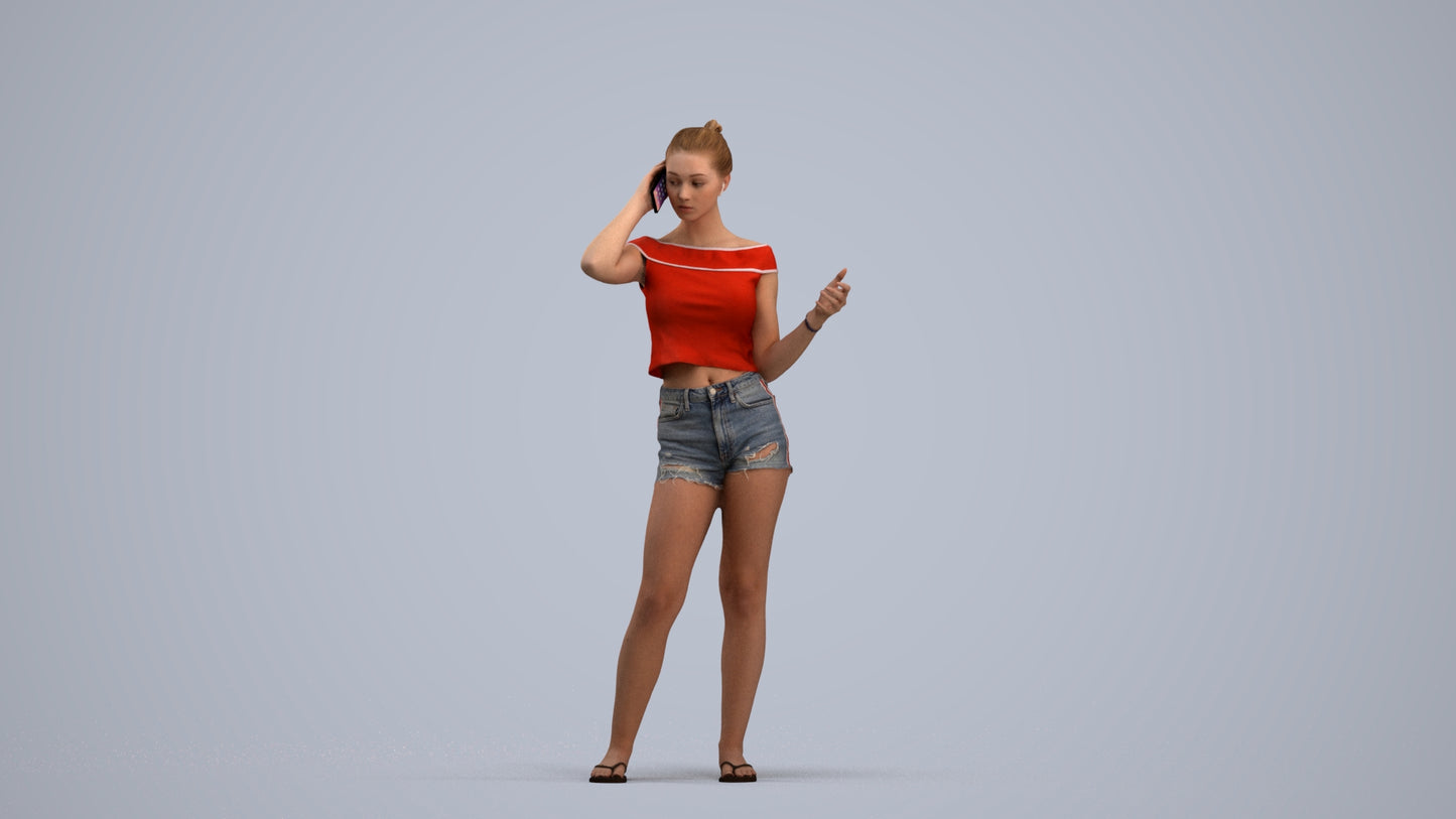 3D people model girl casual standing, scanned human for 3ds Max rendering, standing pose render