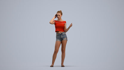 3D people model girl casual standing, scanned human for 3ds Max rendering, standing pose render