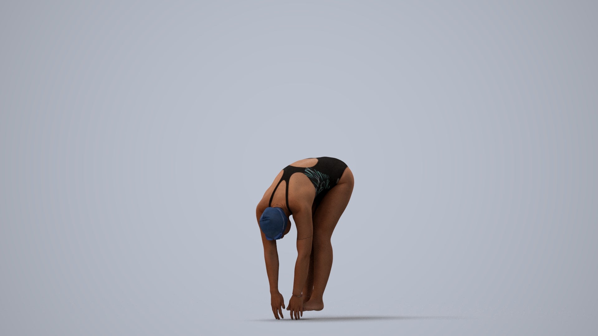 photogrammetry 3D woman sport pool, realistic human model archviz FBX, three-quarter view render