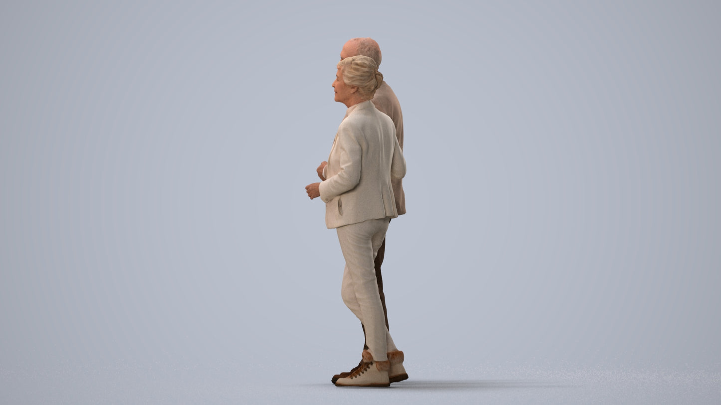 3D people model senior woman business couple, scanned human for 3ds Max rendering, three-quarter view render