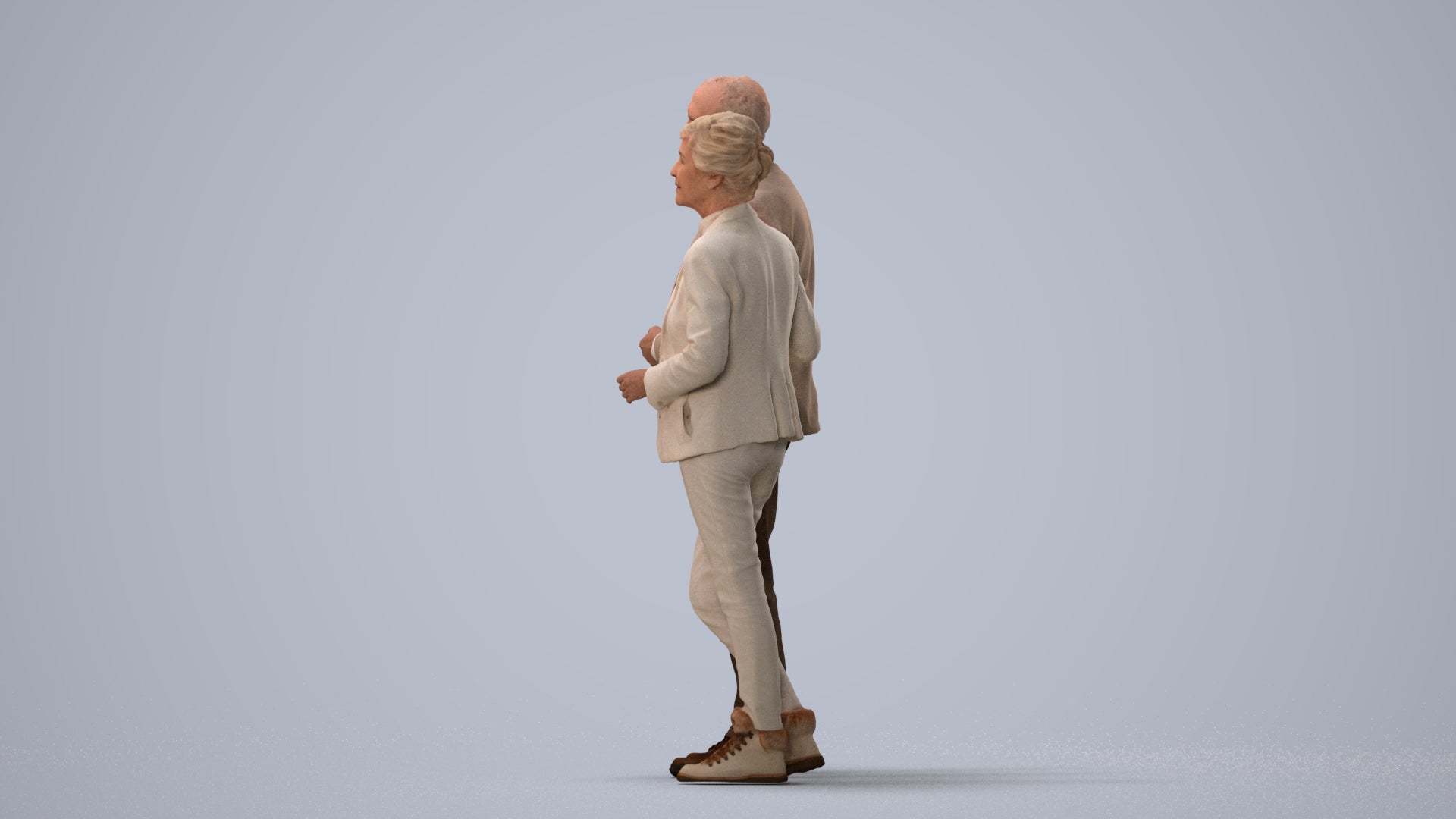 3D people model senior woman business couple, scanned human for 3ds Max rendering, three-quarter view render