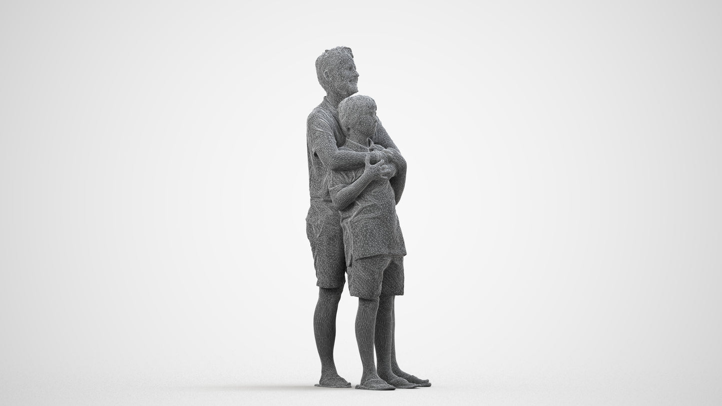 3D people model boy standing, scanned human for 3ds Max rendering, wireframe side view