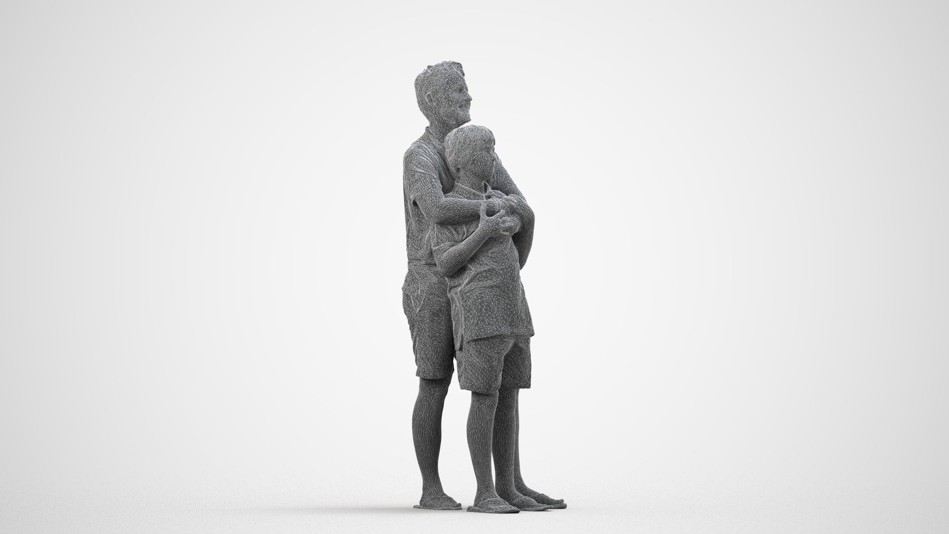 3D people model boy standing, scanned human for 3ds Max rendering, wireframe side view