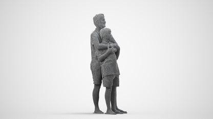 3D people model boy standing, scanned human for 3ds Max rendering, wireframe side view