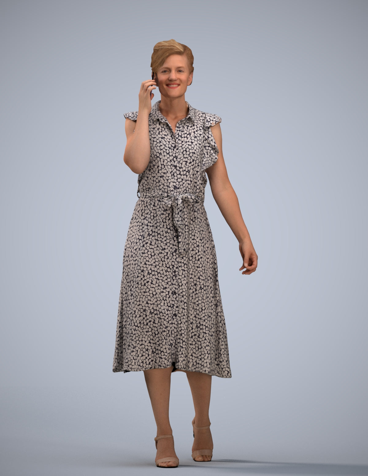 realistic 3D human woman casual walking, archviz people FBX OBJ for Blender