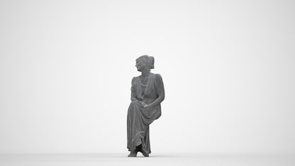 3D scanned woman sitting casual, photorealistic archviz people for Enscape and SketchUp, wireframe back view
