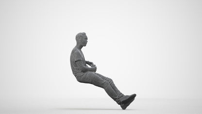 3D people model man casual sitting, scanned human for 3ds Max rendering, wireframe side view