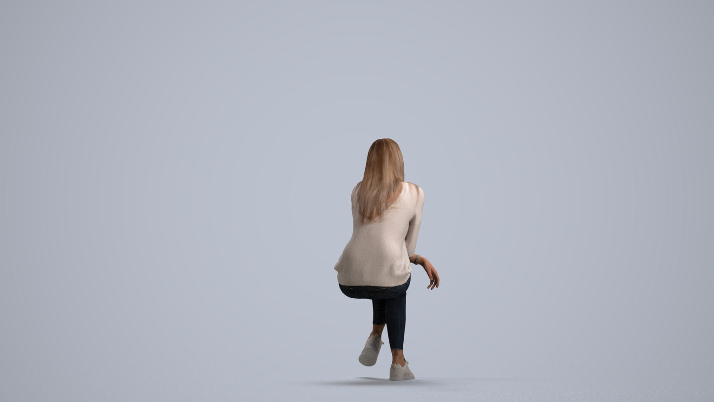 3D people model woman casual sitting, scanned human for 3ds Max rendering, front view render
