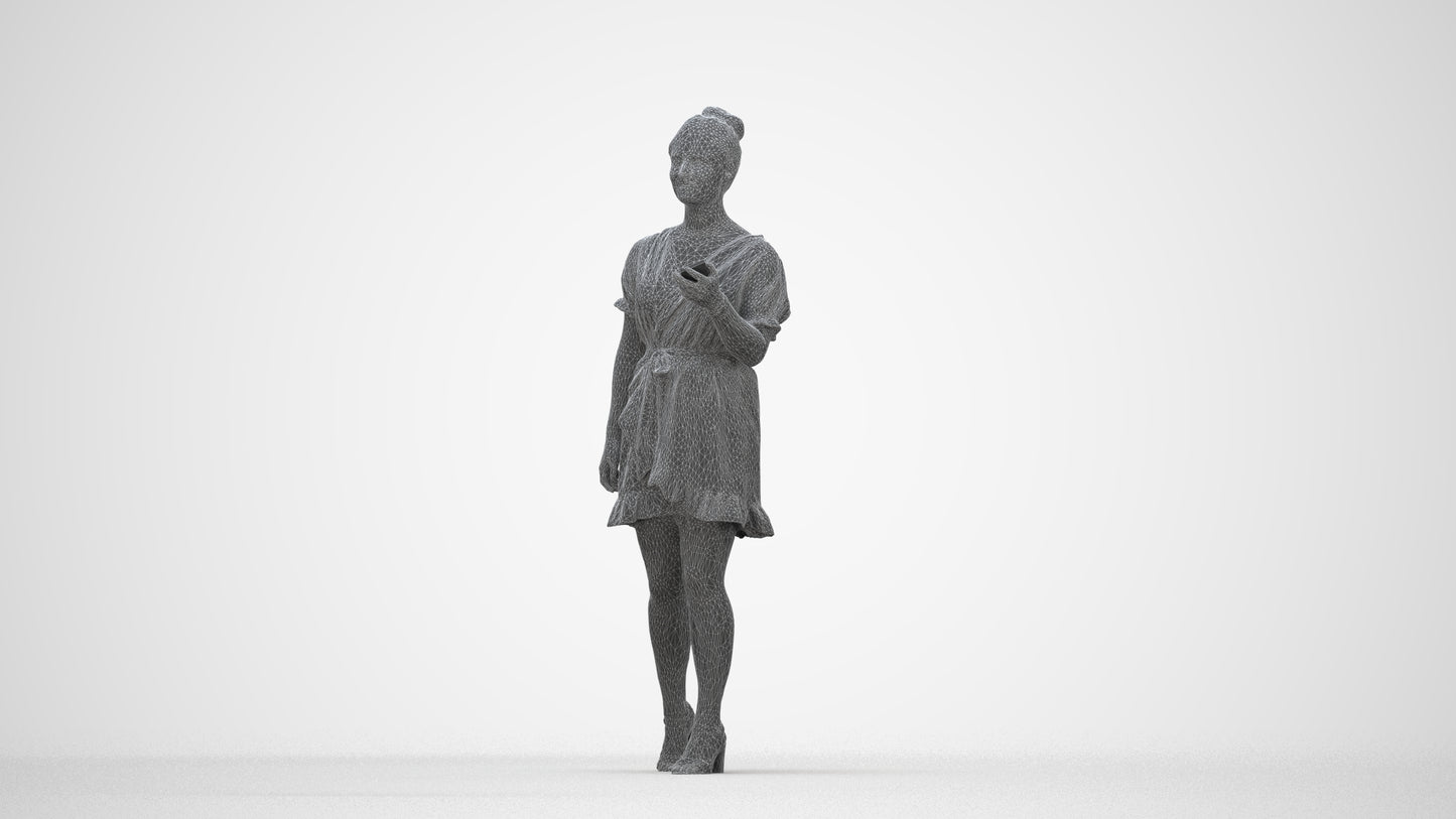 3D people model woman casual walking, scanned human for 3ds Max rendering, wireframe back view