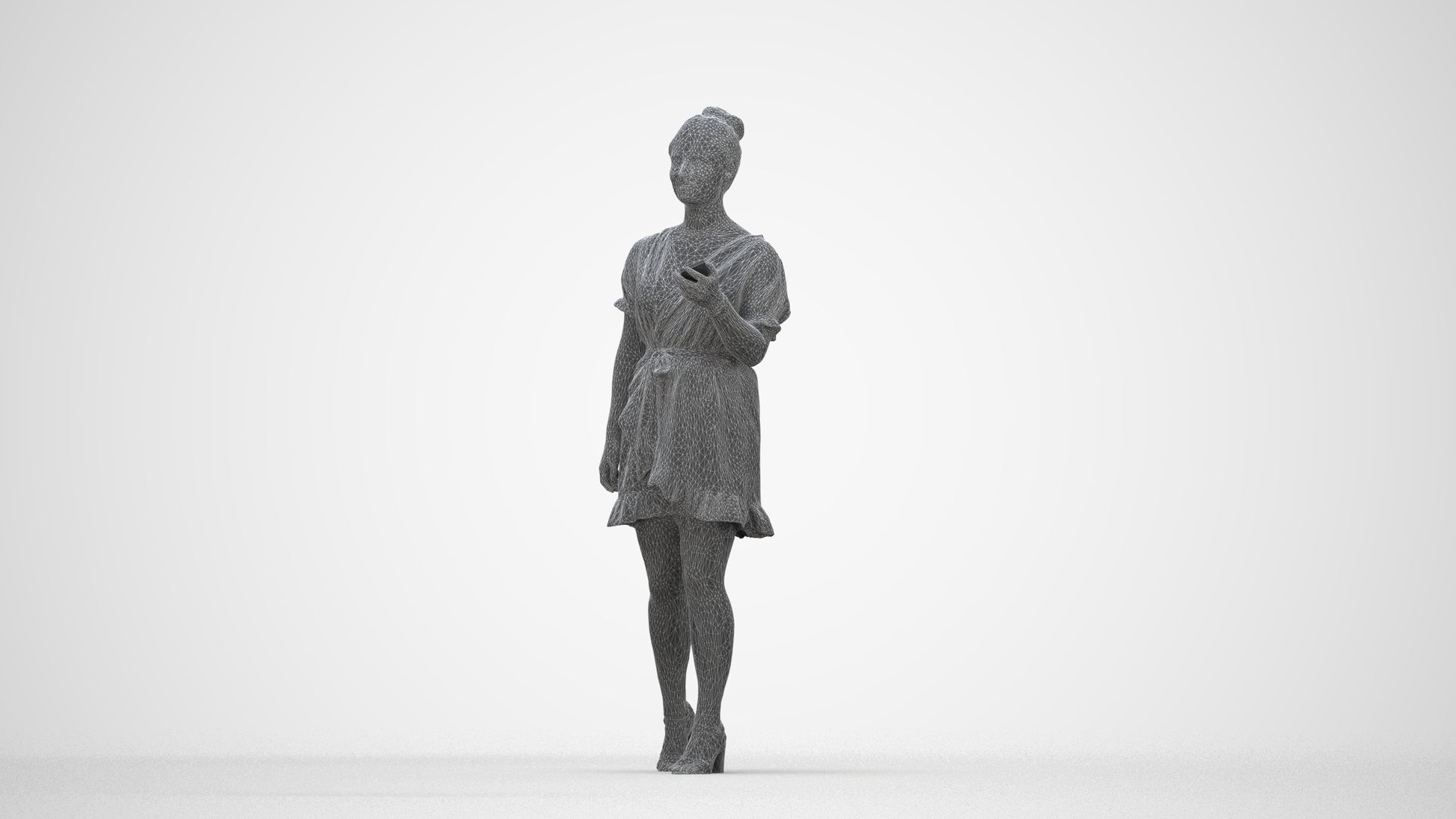 3D people model woman casual walking, scanned human for 3ds Max rendering, wireframe back view