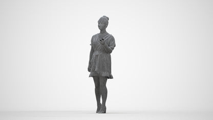 3D people model woman casual walking, scanned human for 3ds Max rendering, wireframe back view